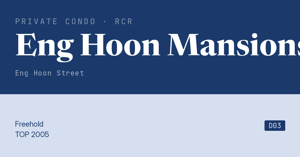 Eng Hoon Mansions Resale | Price, Transactions, Rental & Analysis