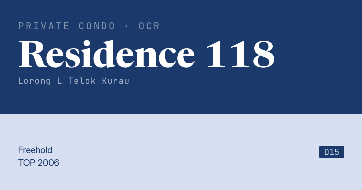 Residence 118 Resale | Price, Transactions, Rental & Analysis