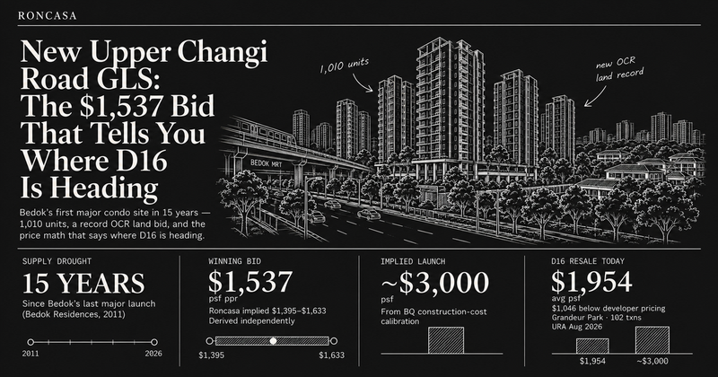 New Upper Changi Road GLS 2026 — $1,537 psf ppr record OCR bid, 1,010-unit Bedok D16 condo site analysis by Roncasa