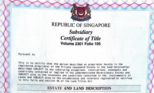 Subsidiary Certificate of Title (SCT) Singapore Flat HDB Resale Purchase BTO