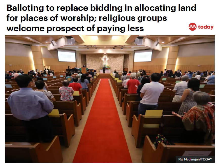 Balloting to replace bidding in allocating land for places of worship to help manage rising prices