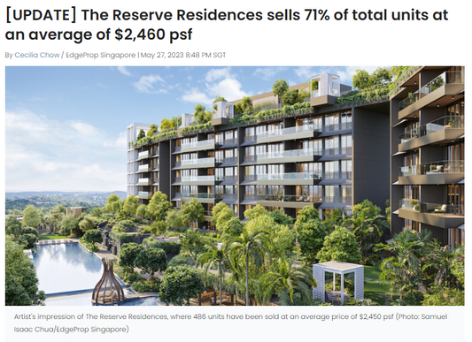 Reserve Residences  71% Sold on Launch Day