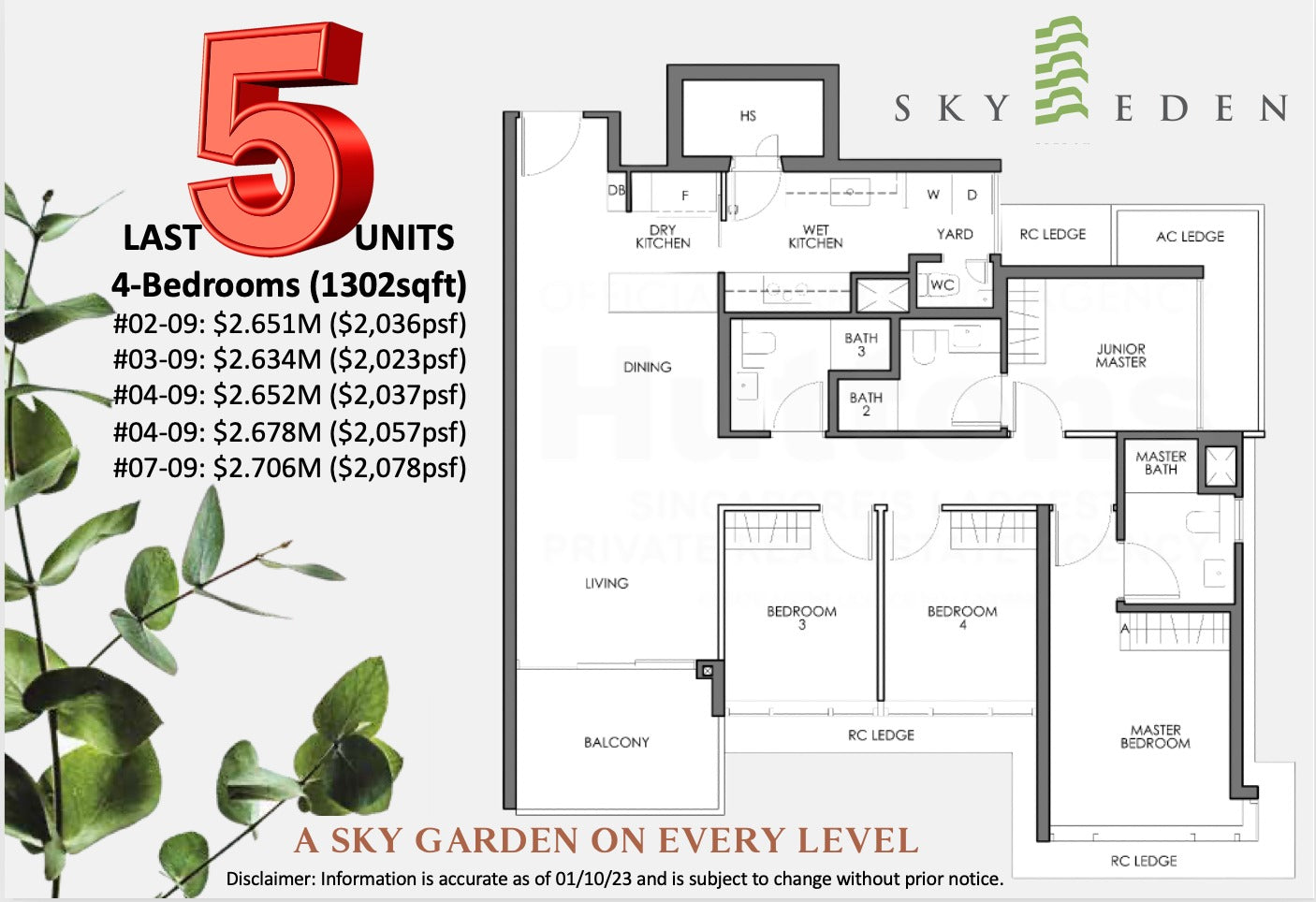 Last 5 4-Bedrooms for Sky Eden