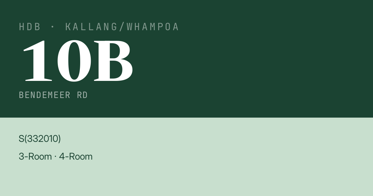 Blk 10B Bendemeer Rd HDB Resale | Price, Transactions & Rental Data
