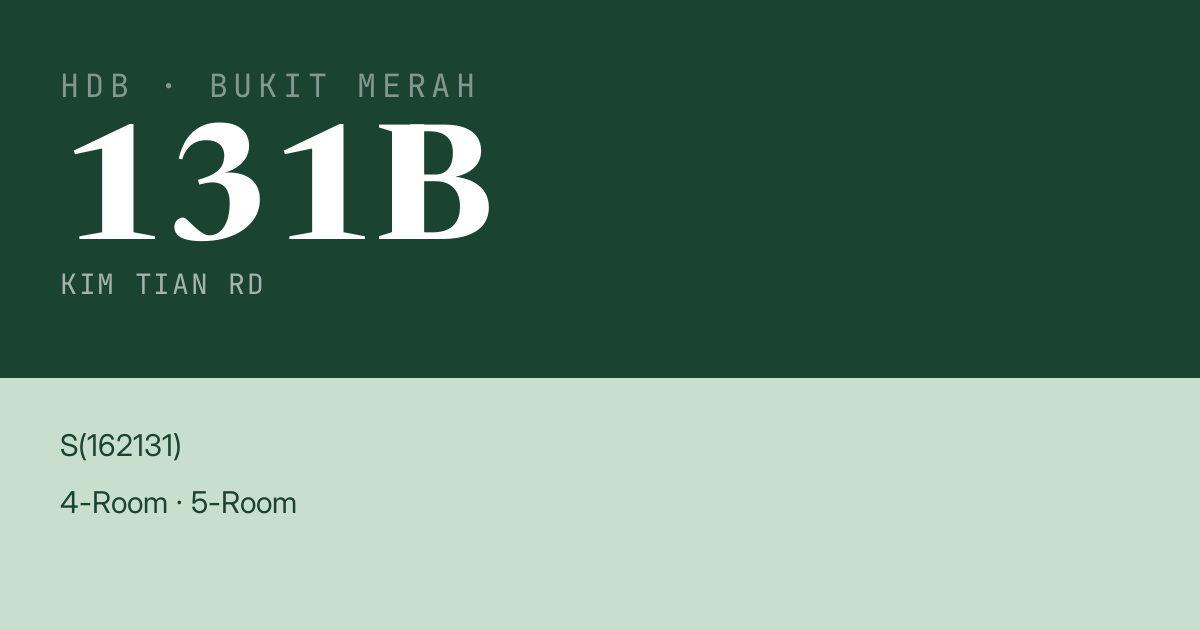 Blk 131B Kim Tian Rd HDB Resale | Price, Transactions & Rental Data