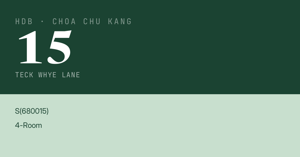Blk 15 Teck Whye Lane HDB Resale | Price, Transactions & Rental Data