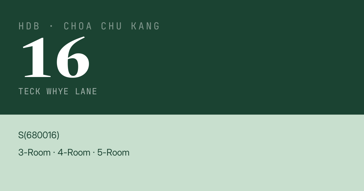 Blk 16 Teck Whye Lane HDB Resale | Price, Transactions & Rental Data