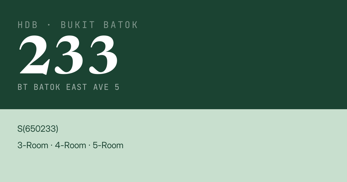 Blk 233 Bt Batok East Ave 5 HDB Resale | Price, Transactions & Rental Data