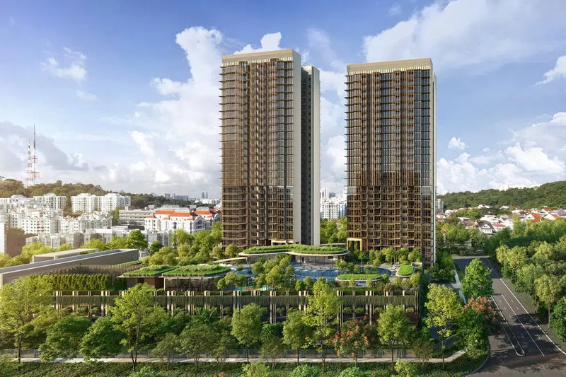 The Arcady at Boon Keng, a 172-unit freehold new launch in District 12, Singapore — architectural render of the two residential towers rising above the landscaped garden podium and swimming pool, with the surrounding Boon Keng skyline behind